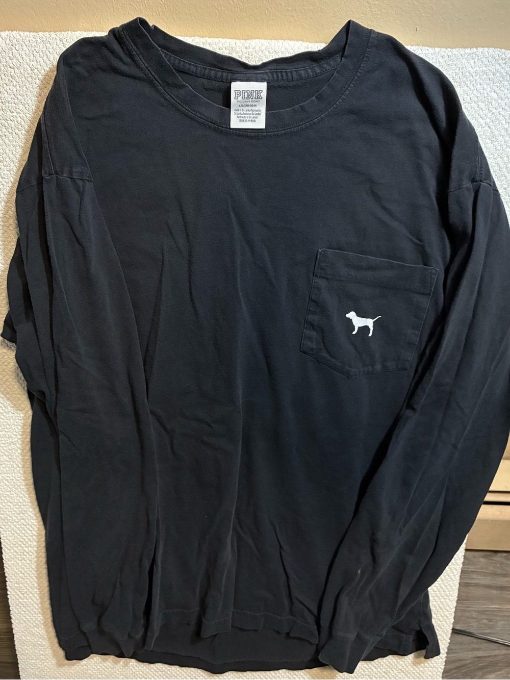PINK Victoria's Secret Black Long-Sleeve Pocket Tee with Dog Logo